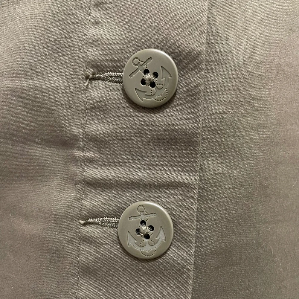 Talbots Petites Button Front Khaki Skirt Olive Green Anchor Buttons Sz 2P Cotton